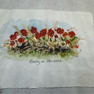 Original watercolor Art Poppy Painting 12x8 Signed